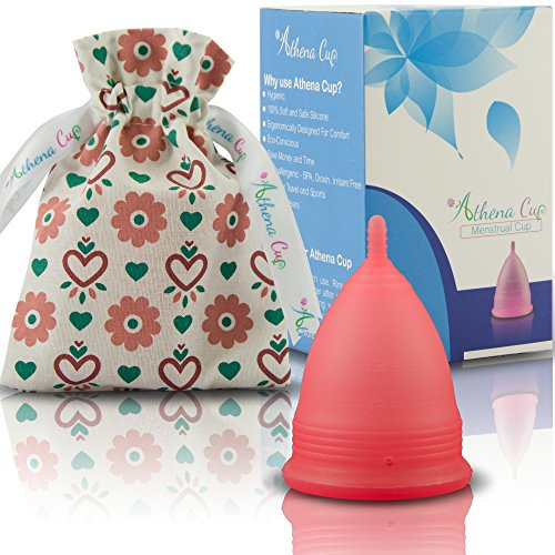Athena Menstrual Cup One-Pack, Period Cups for Light to Regular Flow (Size 1 Small) - Soft Reusable Menstruation Cup - BPA Free Feminine Silicone Cup - Easy to Use and Clean Tampon and Pad Alternative (Transparent Red)