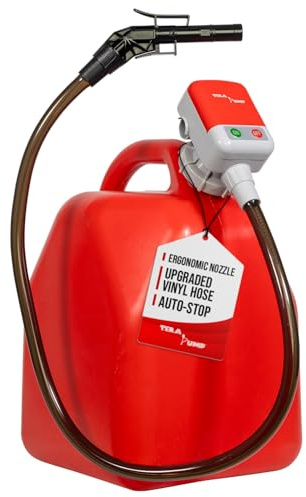 TERA PUMP 5th Gen TRFA01 Fuel Transfer Pump with Overfill Protection (2.7 GPM) Universal Gas Can Adapter, 39.4 inch Vinyl Hose, Liquid Transfer Pump for E15, E85, Gas, Diesel & More