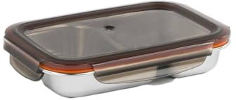 CANDL Cuitisan TO-GO 700ml luftdichte Frischhaltedose aus Edelstahl mit Clip-Verschlussdeckel und praktischer Unterteilung, mikrowellen- und ofengeeignet, Spülmaschine, Tiefkühler EC4182