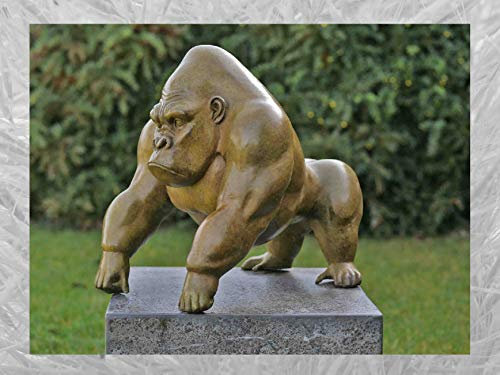 IDYL Bronsskulptur gorilla grön het patina | 38 x 33 x 45 cm | Modern bronsfigur handgjord | trädgårdsskulptur eller dammdekoration | högkvalitativt hantverk | väderbeständig