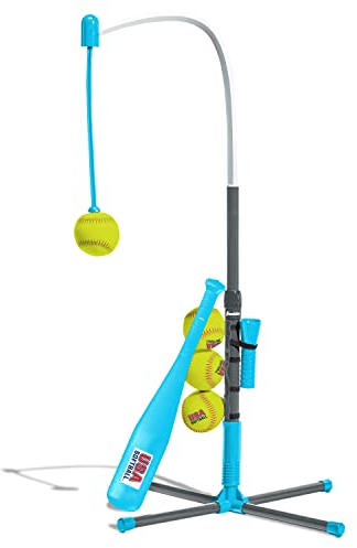 Franklin Sports Grow with Me Kids Teeball + Softball Batting Tee - Adjustable Youth Hitting Tee - Perfect for Teeball and Softball Training Blue/Grey
