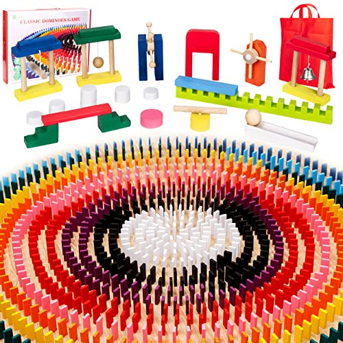 Timfuis 1000 PCS Dominoes Set for Kids with Extra 20 Blocks, Colorful Dominos Tiles for Building, Stacking, Racing, Tumbling, Wood Domino with Storage Bag and Box