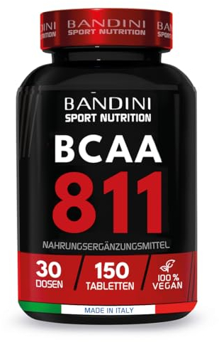 Bandini® AMINOACIDI RAMIFICATI BCAA 8 1 1 | 150 Compresse Amminoacidi Fermentati con Vitamina B1 e B6 | 8.1.1 con Leucina, Isoleucina, Valina | Intra Pre Post Workout | Per Palestra | 8:1:1 100% Vegan