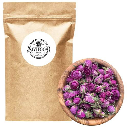 SIVIFOOD getrocknete Rosenknospen 100g - essbare Rosenblüten getrocknet Damaszener Rosen intensiv duftende Rose verzehrbar für Rosenblütentee natürliche Rosenblätter als Tee Geschenk oder Dekoration