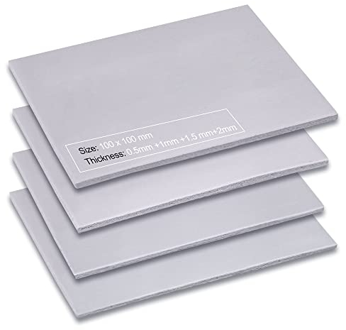 Aairhut 4-Pack 13W/m.K Wärmeleitpads, 100 x 100mm x 0,5mm+1mm+1,5mm+2mm Silikon Thermal Pads und nicht leitende Hitzebeständigkeit Extreme Odyssee Abdeckung mit doppelten selbstklebenden Folien