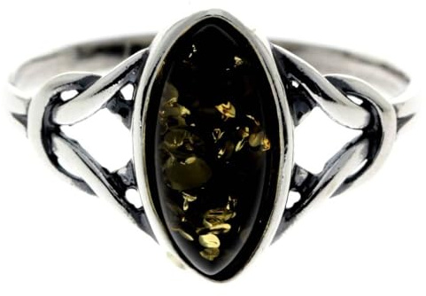 SilverAmber Jewellery - Bague en argent sterling 925 et ambre de la Baltique - Noeuds celtiques - 7503