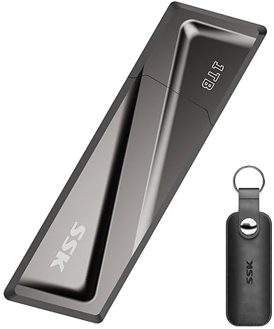 SSK USB Externe SSD 1TB, mit bis zu 550 MB/s Extreme schneller USB-Stick + USB-C Adapter USB3.2 Gen2 High Speed Speicherstick für Android-Telefon, Laptop, Tablet, Mac, Gray