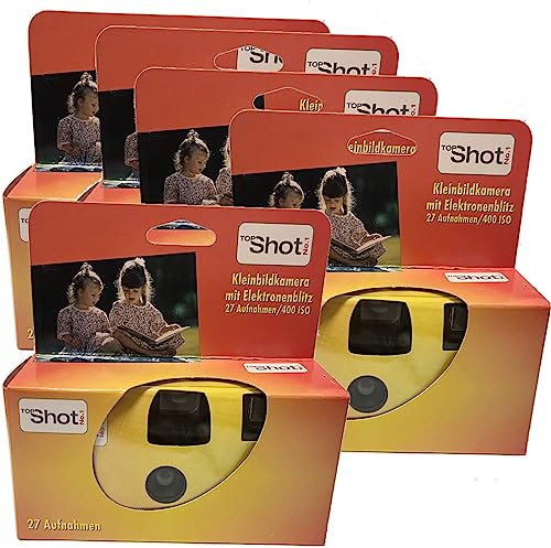 5 x 1A Photo PORST Einwegkamera/Hochzeitskamera/Partykamera Topshot rot (27 Fotos, mit Blitz und Batterien)