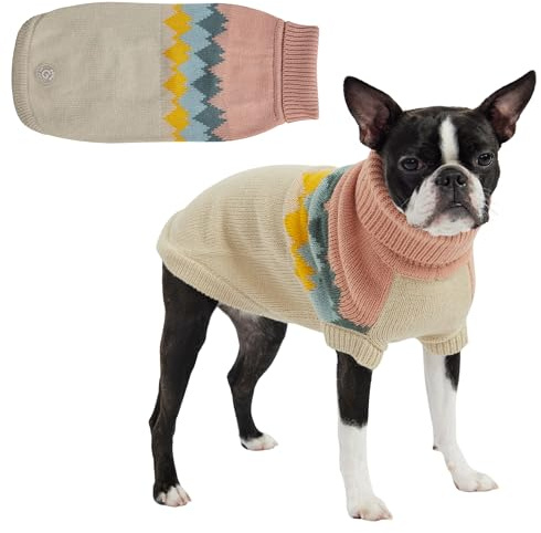 GF PET Fireside Multi-Knit Dog Sweater | Warm Turtleneck Pullover for Dogs | Cozy Retro Mountain Design | Sculpted Unisex Fit | Ribbed Armholes | Quality Acrylic Yarn - Clay - Med