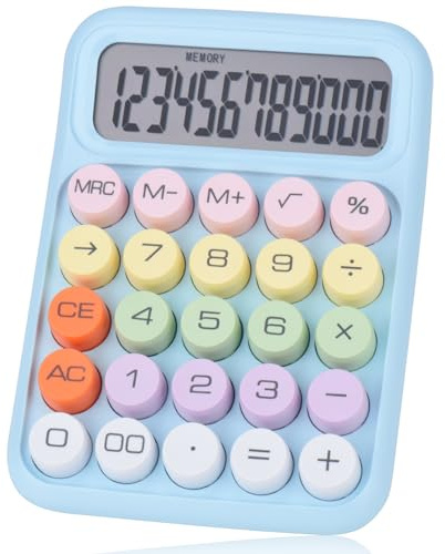 Calculadora mecánica con pulsador, pantalla LCD grande de 12 dígitos, botones grandes fáciles de presionar, calculadora de dulces colorida, apagado automático, con batería. Para oficina, escuela,