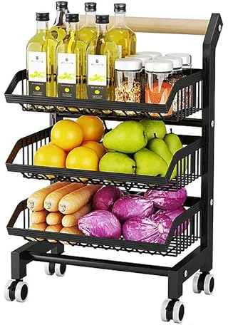 Heikoeco® Servierwagen mit Rollen,Gemüseregal für Küche, Abnehmbar Küchenwagen,Rollwagen mit 3 Etagen für Badezimmer,Küche,Büro,Supermarkt