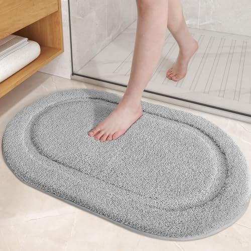 COLOR&GEOMETRY Grau Badteppich rutschfest Waschbar 50x80 cm, Weich Badezimmerteppich Super Saugfähig Badematte rutschfest waschbar Badvorleger für Dusche, Badezimmer, Badewanne, Eitelkeit