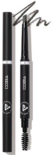 VEECCI Diamond Eyebrow Pencil - Long Lasting & Smudge-proof, Dual-Ended with Soft Brush - Vegan Formula for Microblading Effect Brows (Black)