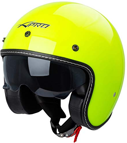 Motorrad Jet Helm Cafe Racer ECE 22-06 Sonnenblende Scooter Fluo XXL