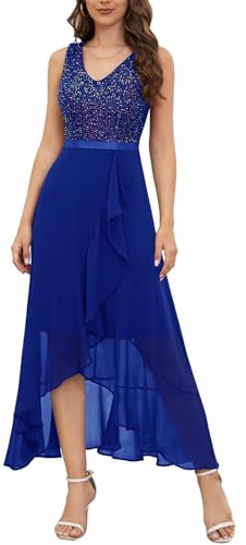 Berylove Robe de soirée longue élégante pour femme pour mariage - Robe à paillettes - Robe festive avec fente - Robes de bal, XXL