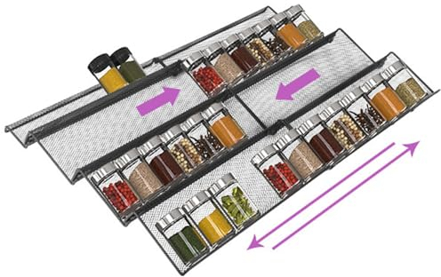 Gewürzregal Schublade aus Metall Gewürz Organizer Schubladeneinsatz Einstellbare Breite Gewürzhalter Gewürzschublade Ordnungssystem Gewürzeinsatz