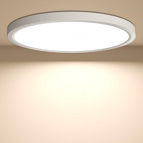 YiLaie Lámpara de Techo LED Lámpara de Techo, IP44 lampara baño techo Impermeable Redonda Plana 24W 4000K 2640LM Delgada para Sala de Estar Baño Dormitorio Cocina Pasillo Sótano Oficina, Ø30cm