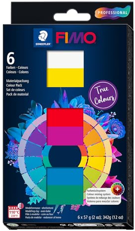 STAEDTLER FIMO professional 8043 C True Colours – 6 x 57 g | Fast ugnshärdande lera med färgblandningsguide – rena basfärger för konstnärer – Art.-Nr. 8043 C6-1