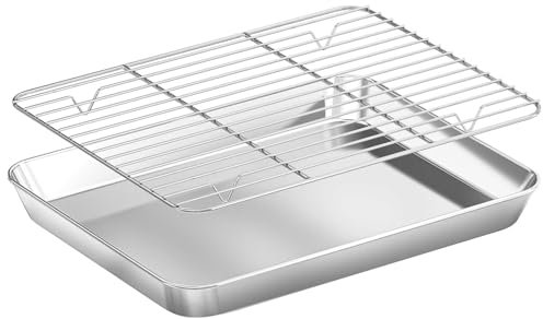 Bandeja De Horno Con Rejilla De Enfriamiento Bandeja Para Hornear Pequeña Acero Inoxidable Con Rejilla Enfriar 26,5*20,5*2,5cm Bandeja Parrilla Rejilla De Enfriamiento Para Hornear Asar La Parrilla