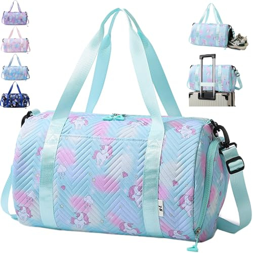 AUNGKWANG 25L Borsa Palestra Unicorno, Borsa da Viaggio Bambina, Impermeabile Borsa Piscina Sportiva, Borsone Viaggio, Travel Weekender Gym Bag Con Scomparto per Donna Scarpe e Strato Umido (Verde)