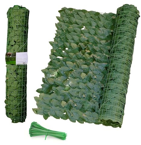DETERMONDO, Edera Sintetica, Siepe Finta Sempreverde Artificiale, Rotolo 1mx3m, Anticaduta, Resistente Ai Raggi UV e alle Alte Temperature, Montaggio Facile con Fascette