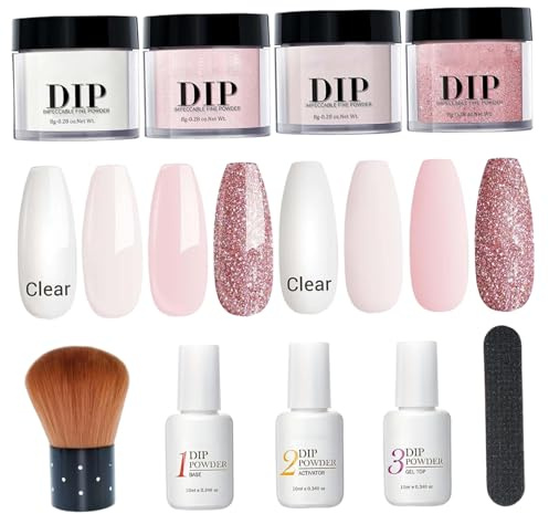 Juego de 10 unidades de polvo de inmersión para uñas, juego de líquido en polvo para uñas de 4 colores con activador de base y capa superior para francesas, salón de manicura DIY en casa