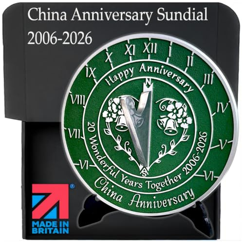 Anniversary Sundial Gift for 20th China Wedding Anniversary in 2026 - Recycled Metal Home Decor Or Garden Present Idea - Handmade in UK for Him, Her Parents Or Couples 20 Year Celebration