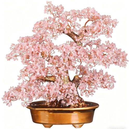 HHCTEBEC Árbol De La Vida De Cristal De Cuarzo Rosa Árbol del Dinero Hecho A Mano con Piedras Rosadas para Decoración del Hogar Y La Oficina, Regalo De Energía Positiva para Mujeres,Rosado