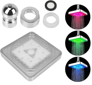 7-färgs LED-duschhuvud – fyrkantigt regn fast duschmunstycke med temperatursensor och gradvis färgändring – 3 färgalternativ för avslappnande spaupplevelse