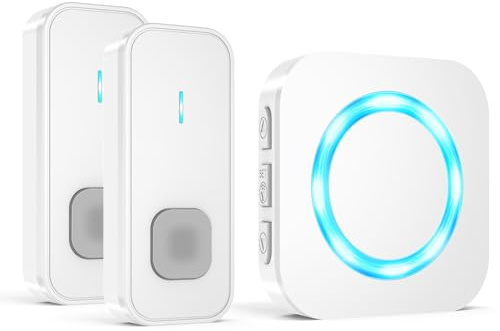 AIMAX Campanello Senza Fili Da Esterno con 2 Trasmettitori e 1 Ricevitore,Portata 400m,Wireless Doorbell,IP55 Impermeabile,55 Melodie e 5 Livelli di Volume,Indicatori LED,Per Casa/Porta d’Ingresso