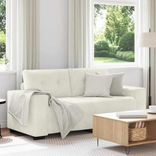 QUAHEAS Tvåsitsig soffa krämfärgad 140 cm, sammetsstoppning, bekväm, relaxsoffa med skumstoppning, robust plywoodram för vardagsrum, sovrum