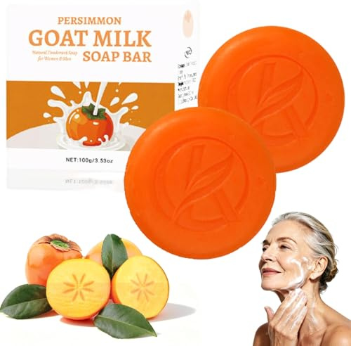 Rhoms Persimmon Soap for Old People, Rhoms Soaps, Persimmon Soap for Nonenal, Persimmon Goat Milk Soaps, Removes Odors, Deodorant Bath Bar for Men & Women, Moisturizing Body Cleanser (2PC)
