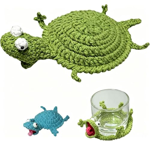 Divertidos posavasos de punto para bebidas, posavasos hechos a mano, diseño de animales de ganchillo, para mesa de café, escritorio, tapete absorbente para protección de mesa, lagarto