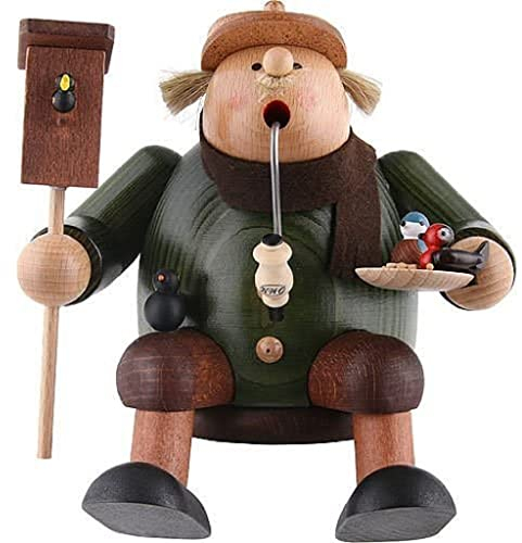 KWO Olbernhau Räuchermann Kantenhocker Vogelfreund, 17 cm, Mehrfarbig