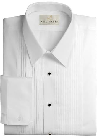 Neil Allyn Men's SLIM FIT Lay-Down Collar 1/4 Pleats Tuxedo Shirt-M-34-35 , White