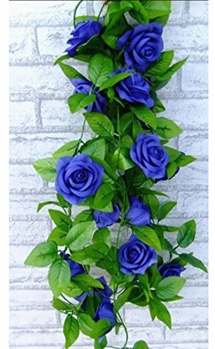 Crazy Shop 2 pz 2,4 m Seta Artificiale Fiore Appeso Ghirlanda di Rose per San Valentino Matrimonio Giardino Decorazione Blue