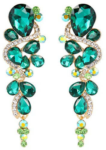 Clearine Pendientes para mujer Bohemio Boho Cristal Boda Nupcial Gota llamativos Tono plateado