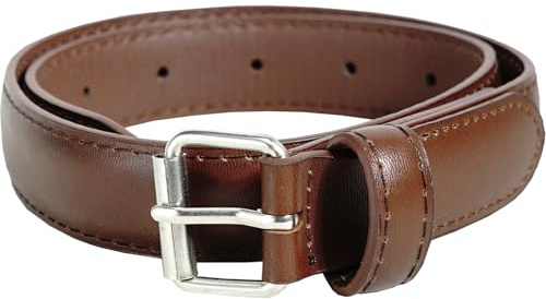 VANGELO Kid Classic Dress Belts with Silver Buckle Brown 20 Inch Fit for Waist from 18 to 23 Inch