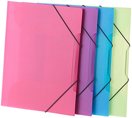 General Office Mappe mit Gummizug: 4er-Set Eckspanner-Einschlagmappen mit Gummizug, Kunststoff, 4 Farben (Aktenmappe, Eckspannmappen, Hefter)