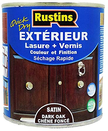 Rustins - teinture pour bois extérieur et intérieur en chêne foncé à séchage rapide et finition satinée, plus vernis 500ml - 7,5 m²