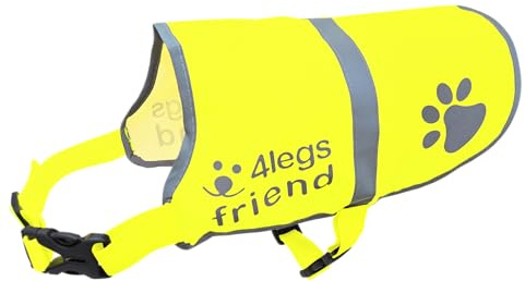 4LegsFriend Giubbotto di Sicurezza per Cani Riflettente Leggero Giallo con Cinghie a Fibbia a Scatto, Alta Visibilità per Attività All'Aperto