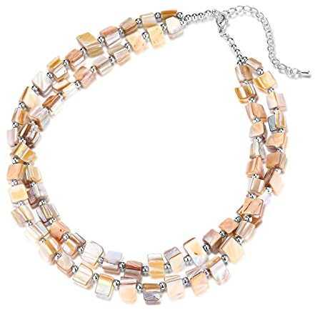 Bulinlin Boho Bunte Perlenkette Damen Muschelkette Strand Sommer Verstellbar Bohemian Choker Halsketten FüR Frauen Und MäDchen(Natural)