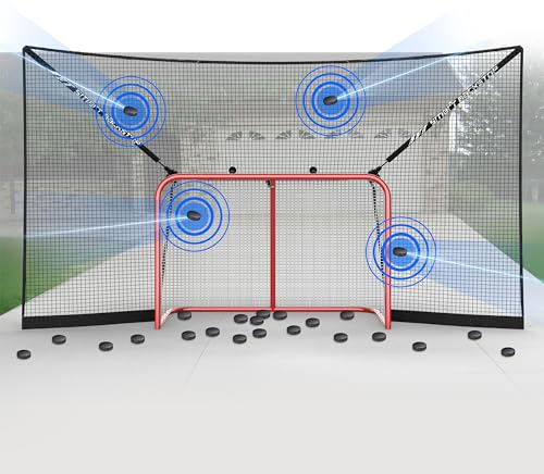 SmartBackstop for Hockey, Practice Smart®. Attaches Directly to Goal & Folds Away When not in use, 3 ft of Durable net Coverage on All Sides, fits All Regulation Hockey Goals