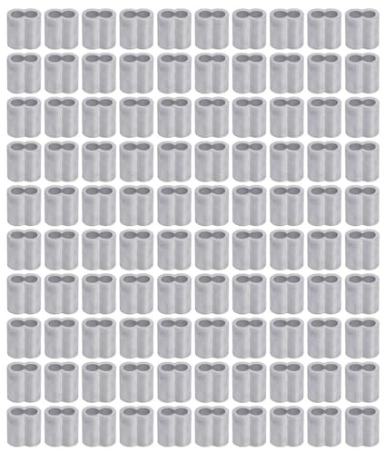 100 Pz Manicotti di Crimpatura per Funi Metalliche, 3mm/0,12in Ghiere in Alluminio a Forma di 8 Manicotti ad Anello Clips per Fissaggio Fili/Funi/Cavi
