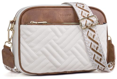 Roulens Small Quilted Crossbody Bags for Women Vegan PU Leather Shoulder Handbags Women's Purses with Wide Strap