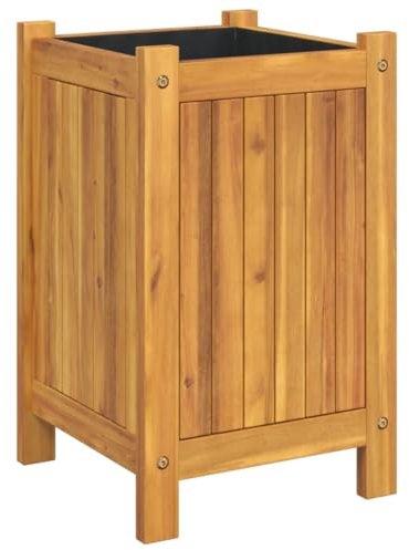 vidaXL Jardinière avec Doublure, Lit Surélevé, Bac à Fleurs, Pot de Plantes, Boîte à Fleurs Jardin Patio Terrasse, 31x31x50 cm Bois Massif d'Acacia