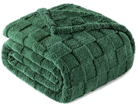 Exclusivo Mezcla Coperta Plaid Pile di Flanella per Divano, 130x150 CM Coperta Letto Singolo con Motivo a Scacchi, Morbida e Calda, Verde foresta
