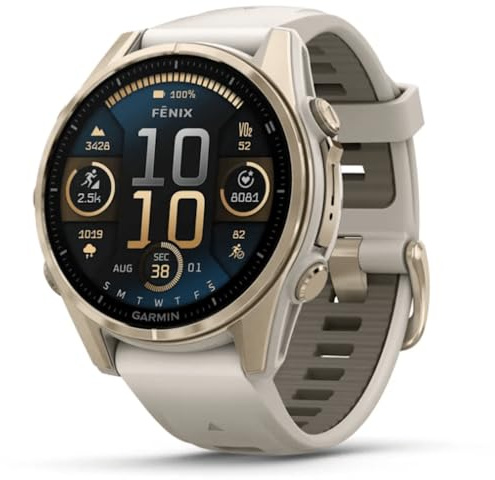 Garmin FENIX 8-43 MM, AMOLED, SAPPHIRE SOFT GOLD WITH FOG GRAY/DARKSANDSTONE SILICONE BAND