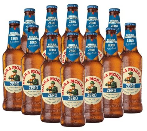 Birra Moretti Zero Alcohol Free Lager 330ml Bottles | 0.0% ABV | Beer gift | Alcohol Free Beer Gifts for Men and Women | beer hamper | Pack of 12 bottles
