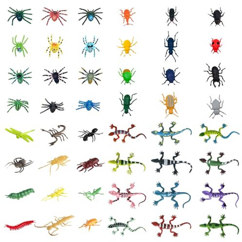 JSTHHTT 48 Stücke Tierfiguren Sammlung Insekten und Spinnen Spielzeug Set, Kunststoff Käfer Figuren Set, Tiere Figuren, Realistische Insekten und Käfer Spinne Echse für Kinder für Bildung Halloween